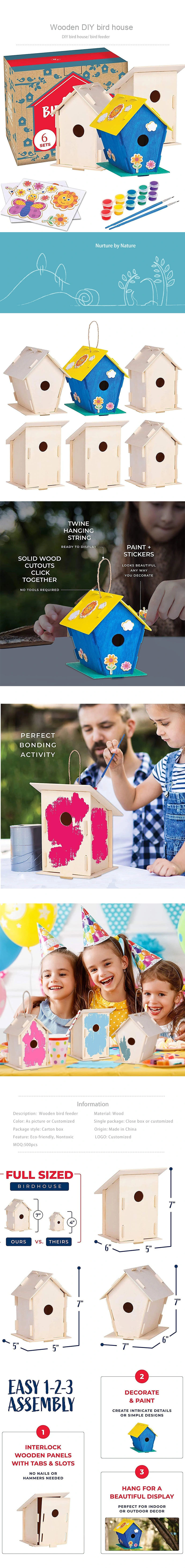 Wooden DIY Birdhouse Wooden Crafts Indoor and Outdoor Wooden Hanging Birdhouse Paint Your Own Bird House