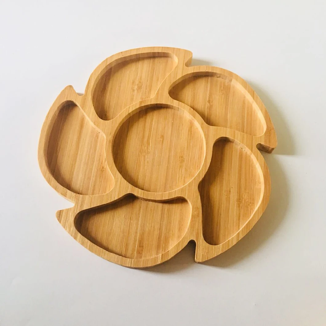 New Arrival Flower Shape Bamboo Wooden Kids School Lunch Tray