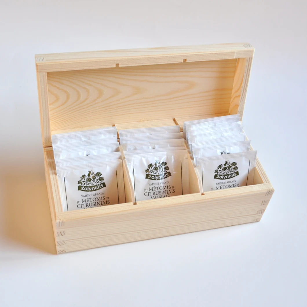 Natural Wooden Finish 4 Adjustable Chest Compartments Bamboo Tea Box Storage Organizer