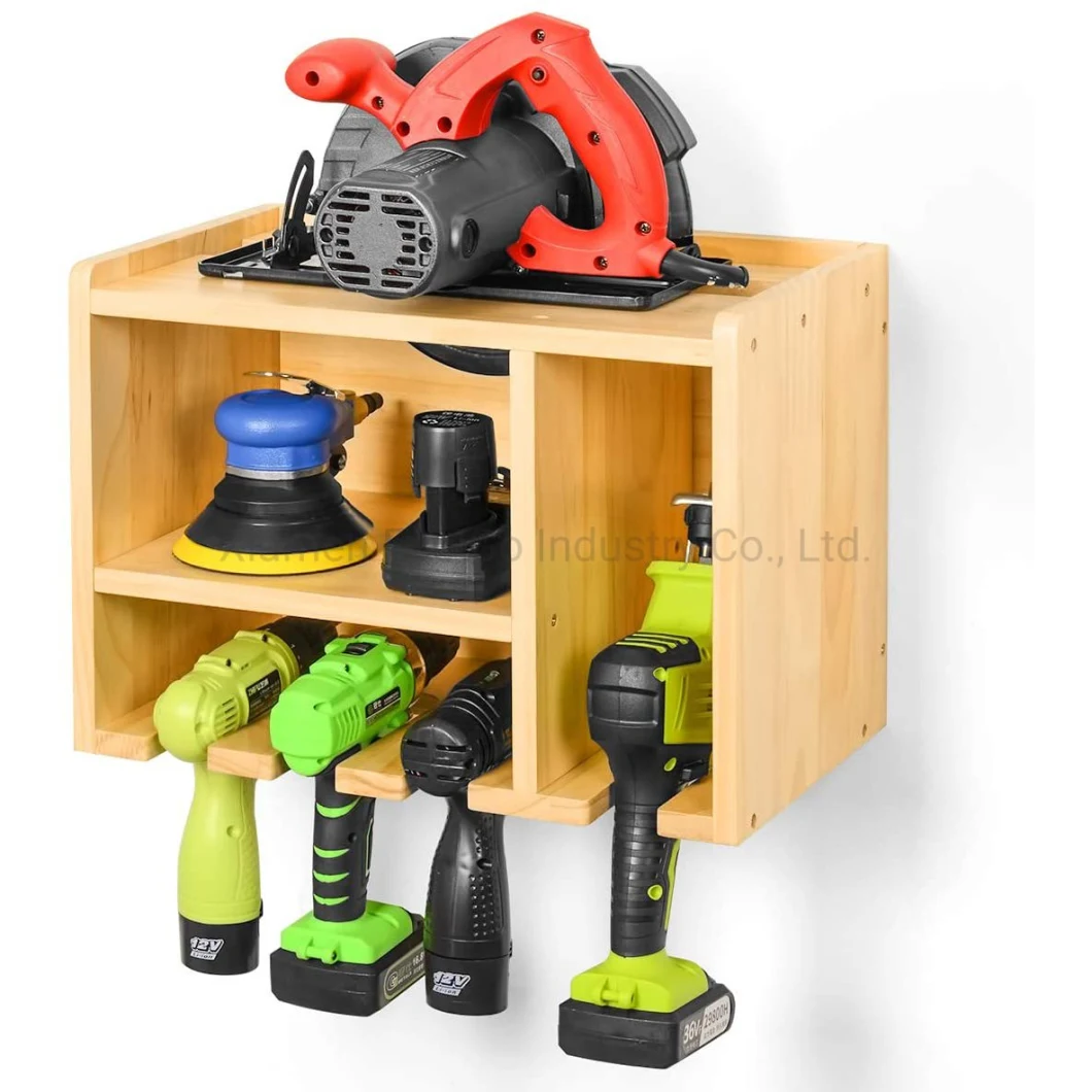 Power Tool Organizer, Drill Charging Station, Wooden Bamboo Wall Storage Holder Garden Tool Organizer