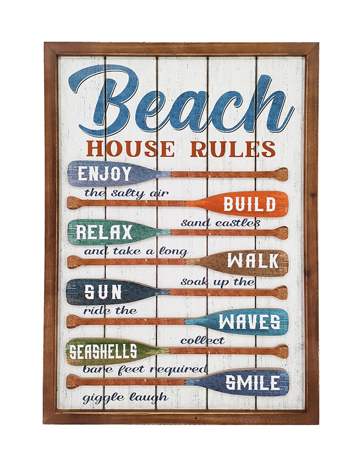 Solid Wood Marine Style Desgins Wall Decor, Lake & Beach Rules Wooden Wall Hanging, Laser Cutting Sea Style Designs Wall Plaque