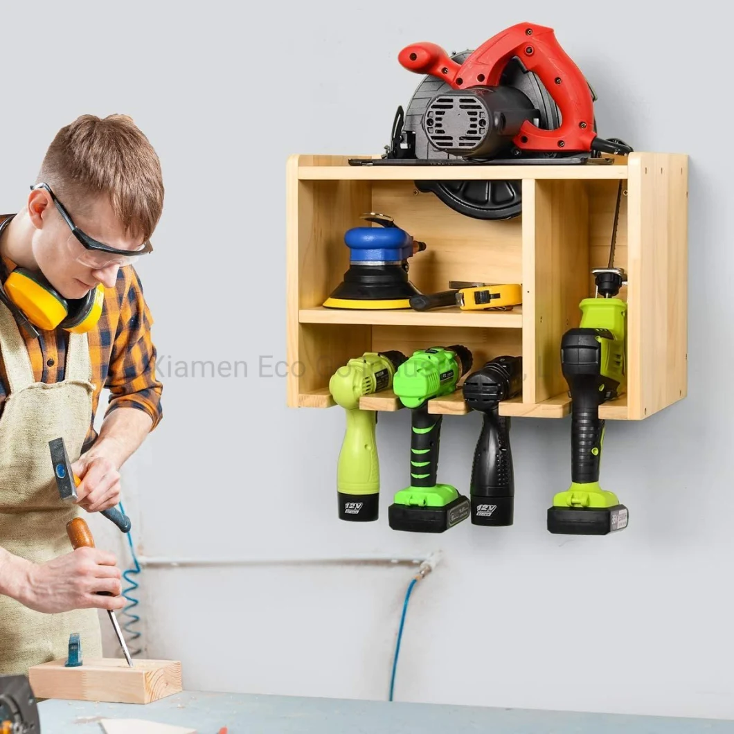 Power Tool Organizer, Drill Charging Station, Wooden Bamboo Wall Storage Holder Garden Tool Organizer