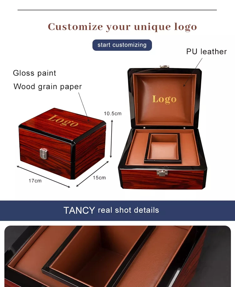 Luxury Custom Logo Popular Wooden Watch Mens Packaging Case PU Leather Storage Gift Watch Box in Stock Manufacturer