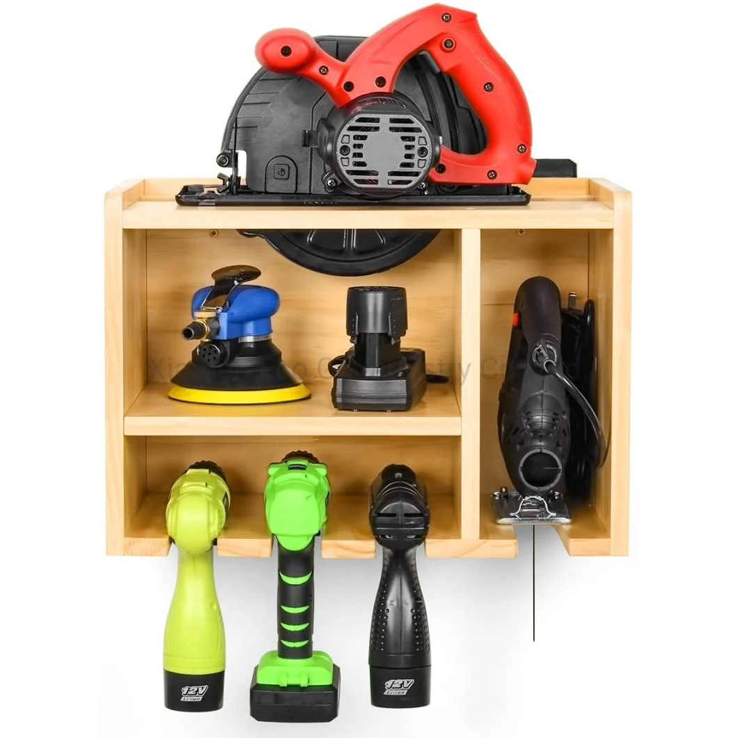 Power Tool Organizer, Drill Charging Station, Wooden Bamboo Wall Storage Holder Garden Tool Organizer