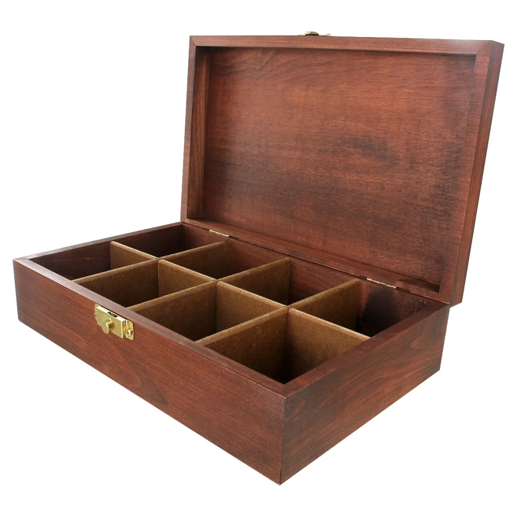 Natural Wooden Finish 4 Adjustable Chest Compartments Bamboo Tea Box Storage Organizer