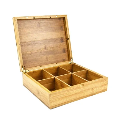 Коробка для чая и кофе из дерева акации с 6 отделениями для домашних вещей и кухни и акриловой крышкой.